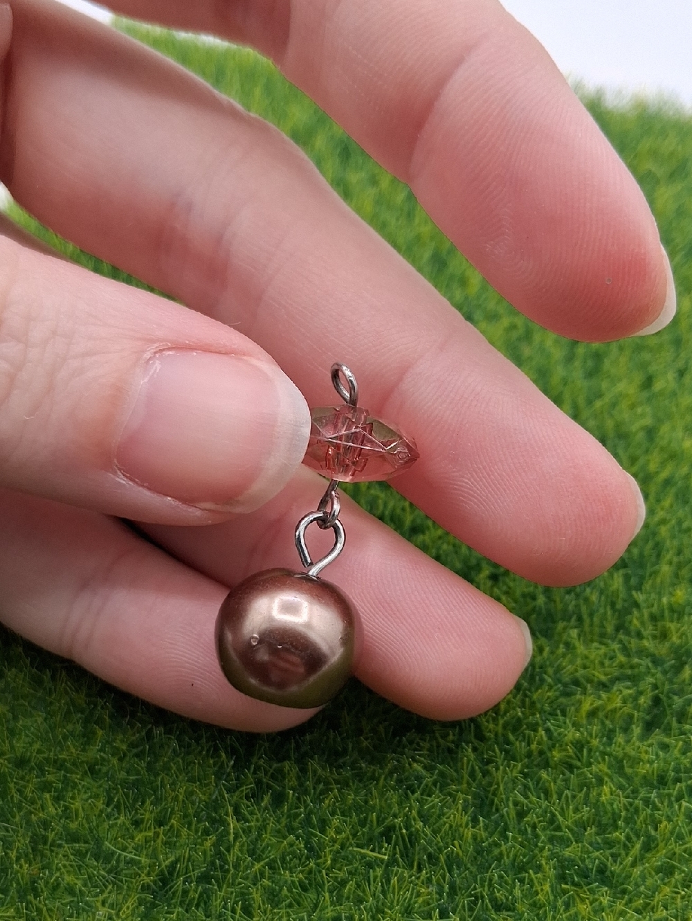 Brown Pearl Drop Pendant with Pink Crystal Accent P409